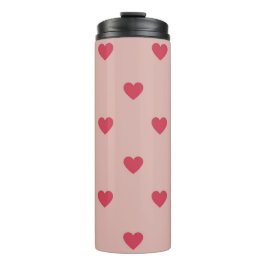 Roze Retro Heart Y2K-patroon met roze achtergrond Thermosbeker