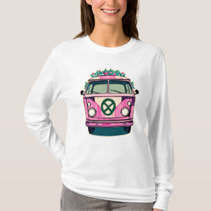 Roze Retro Hippie Van Bloemen Kleuren Kunst T-shirt