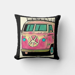 Roze Retro Hippie Van Kleuren Kunst Kussen