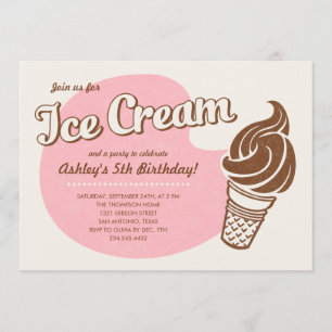 Roze Retro Ice Cream Birthday Party-uitnodigingen Kaart