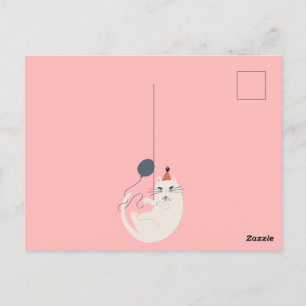 Roze retro kat chic briefkaart