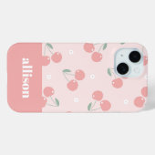 Roze Retro Kersen Aangepaste naam Monogram Case-Mate iPhone Case (Achterkant (horizontaal))