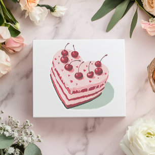 Roze Retro Kersencake Harten Sticker