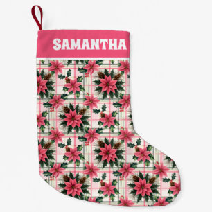 Roze Retro Kerst Bloemen Plaid Vrolijk Kerstfeest Kleine Kerstsok