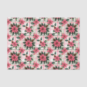 Roze Retro Kerst Bloemen Plaid Vrolijk Kerstfeest Tissuepapier