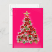 ROZE RETRO Kerstboom gloed Feestdagenkaart (Voorkant / Achterkant)