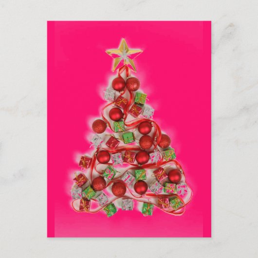 ROZE RETRO Kerstboom gloed Feestdagenkaart (Voorkant)