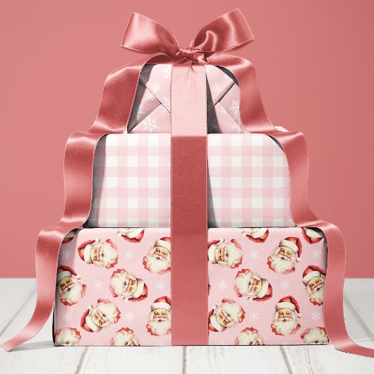 Roze Retro  Kerstman Inpakpapier Vel