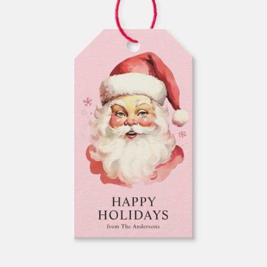 Roze Retro Kerstman Kerst Cadeaulabel (Voorkant)