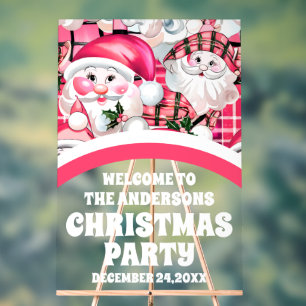 Roze Retro Kerstman Kerstfeest Welkom Acryl Bord