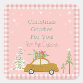 Roze Retro Kerstmis Bakken Goodie Treats Square Vierkante Sticker