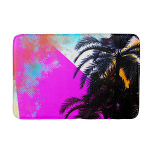 Roze Retro Kleurrijke Zomerstrand Palmbomen Badmat