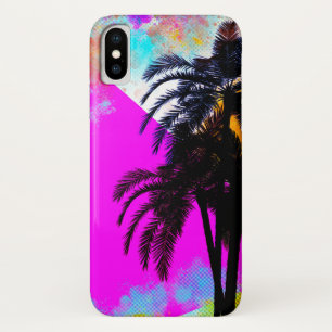 Roze Retro Kleurrijke Zomerstrand Palmbomen iPhone X Hoesje