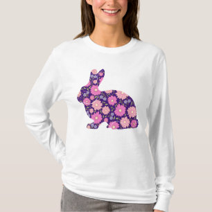 Roze retro konijn en bloemen t-shirt