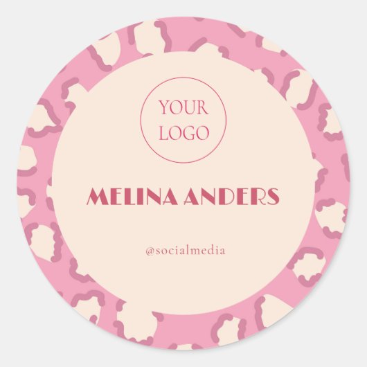 Roze retro Leopard Print Ronde Sticker (Voorkant)
