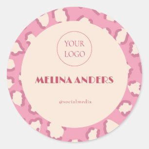 Roze retro Leopard Print Ronde Sticker