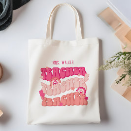 Roze Retro Leraar Waardering Gepersonaliseerd Tote Bag