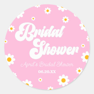 Roze Retro Madeliefje Bloem Florale Bruiloft Feest Ronde Sticker