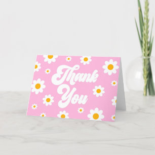 Roze Retro Madeliefjes Bloem Feest Bedankkaart