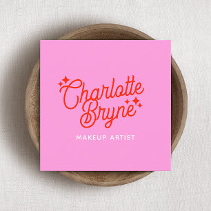 Roze Retro Make-up Artiest Vierkante Visitekaartje