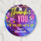 Roze Retro Neon Glow Rolschaatsen Dank u Bedankjes Labels (Voorkant)