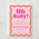 Roze Retro Oh Baby Wavy Squiggle Lijst Baby shower Kaart (Voorkant)