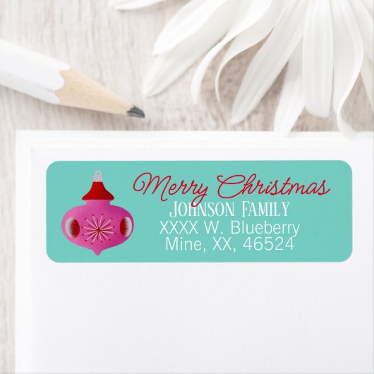 Roze Retro Ornament Kerstmis Etiket (Insitu)