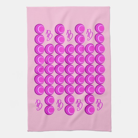 Roze retro patroon in trendy stijl met monogram theedoek (Verticaal)