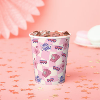 Roze Retro Pixel Hart papieren bekers