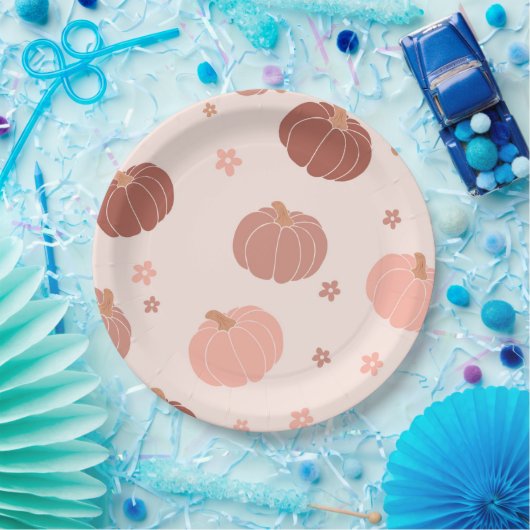 Roze Retro Pompoen Eerste Verjaardag Papier Bord (Feest)