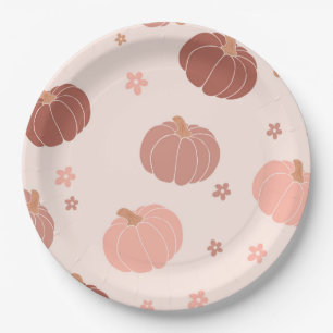 Roze Retro Pompoen Eerste Verjaardag Papier Bord