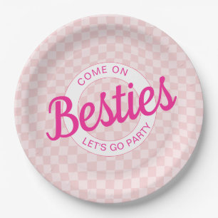 Roze retro pop laat feestverjaardag gaan papieren bordje