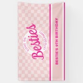 Roze retro pop laat feestverjaardag gaan spandoek (Verticaal)