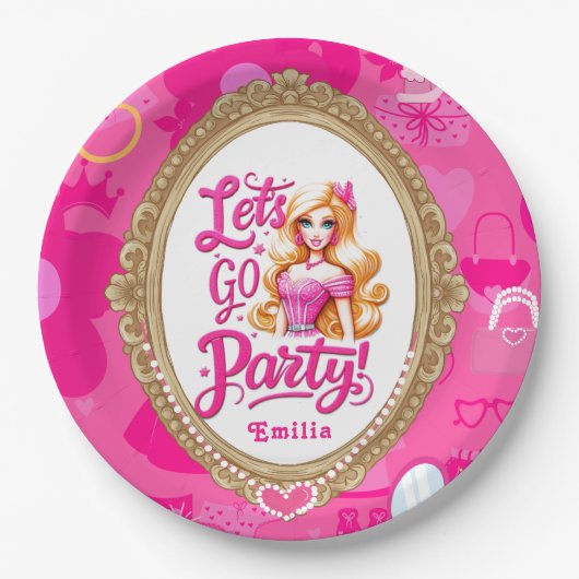 Roze Retro Pop Verjaardagsfeestje Papieren Bordje (Voorkant)