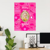 Roze Retro Pop Verjaardagsfeestje Poster (Thuiskantoor)