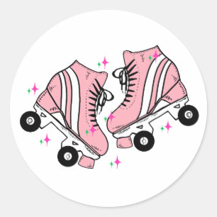 Roze Retro Roller-Schaatsen Ronde Sticker