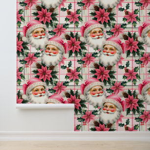 Roze Retro Santa Claus Kerstbloem Plaid Behang