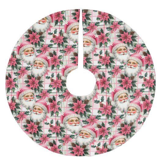Roze Retro Santa Claus Kerstbloem Plaid Kerstboom Rok (Voorkant)