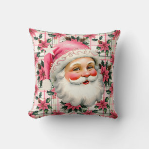 Roze Retro Santa Claus Kerstbloem Plaid Kussen