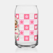 Roze Retro Santa Claus Roze Tartan Plaid Kerstmis Blikvorm Glas (Achterkant)