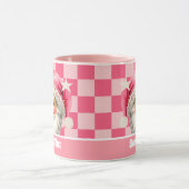 Roze Retro Santa Claus Roze Tartan Plaid Kerstmis Mok (Midden)