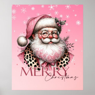 Roze Retro Santa Claus Vrolijk Kerstfeest Poster