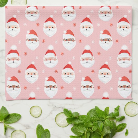 Roze Retro Santa Clause Theedoek (Gevouwen)