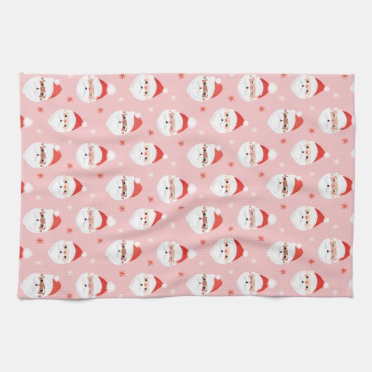 Roze Retro Santa Clause Theedoek (Horizontaal)
