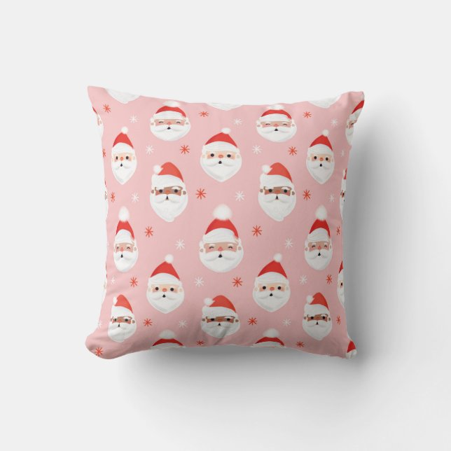 Roze Retro Santa Clause Verpakkingspapier Kussen (Voorkant)