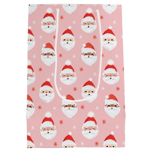 Roze Retro Santa Clause Verpakkingspapier Medium Cadeauzakje (Achterkant)