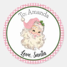 Roze  Retro Santa Gift Label