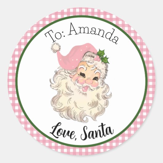 Roze  Retro Santa Gift Label (Voorkant)
