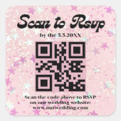 roze retro schrift rsvp qr code bruiloft   vierkante sticker (Voorkant)