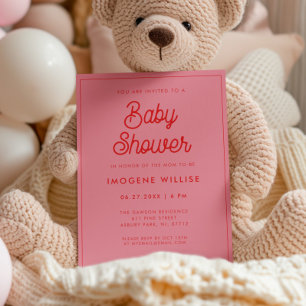 Roze Retro script Baby shower Kaart